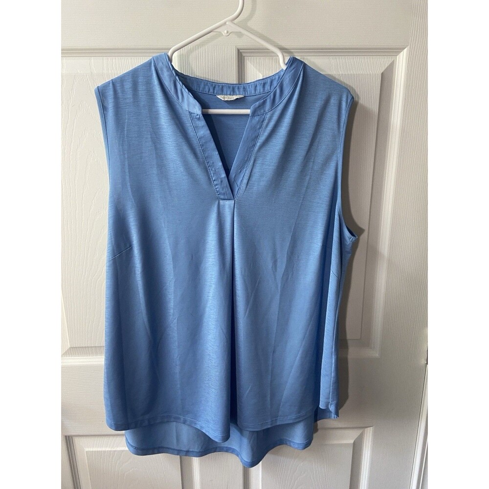 EST 1946 Pleated ice Blue Tank Top Womens XL V Neck Sleeveless Hi Lo Solid